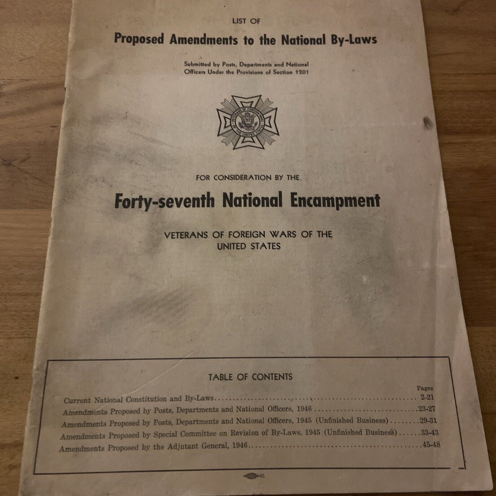 Veterans Of Foreign Wars (VFW) (1946) 47th National Encampment Proposed By-Laws