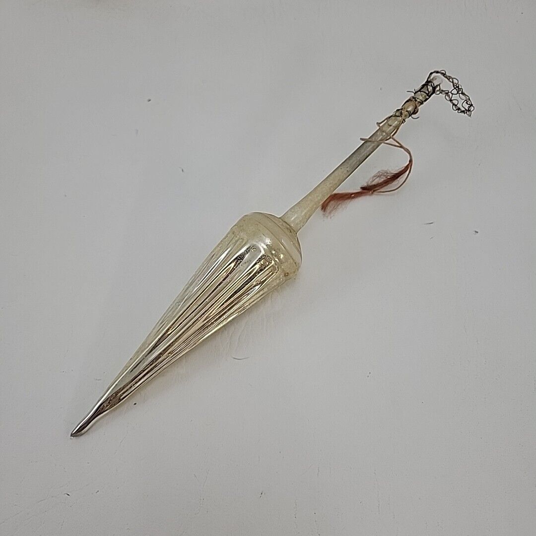 Vintage Long Mercury Glass Icicle Parasol Shaped Christmas Ornament