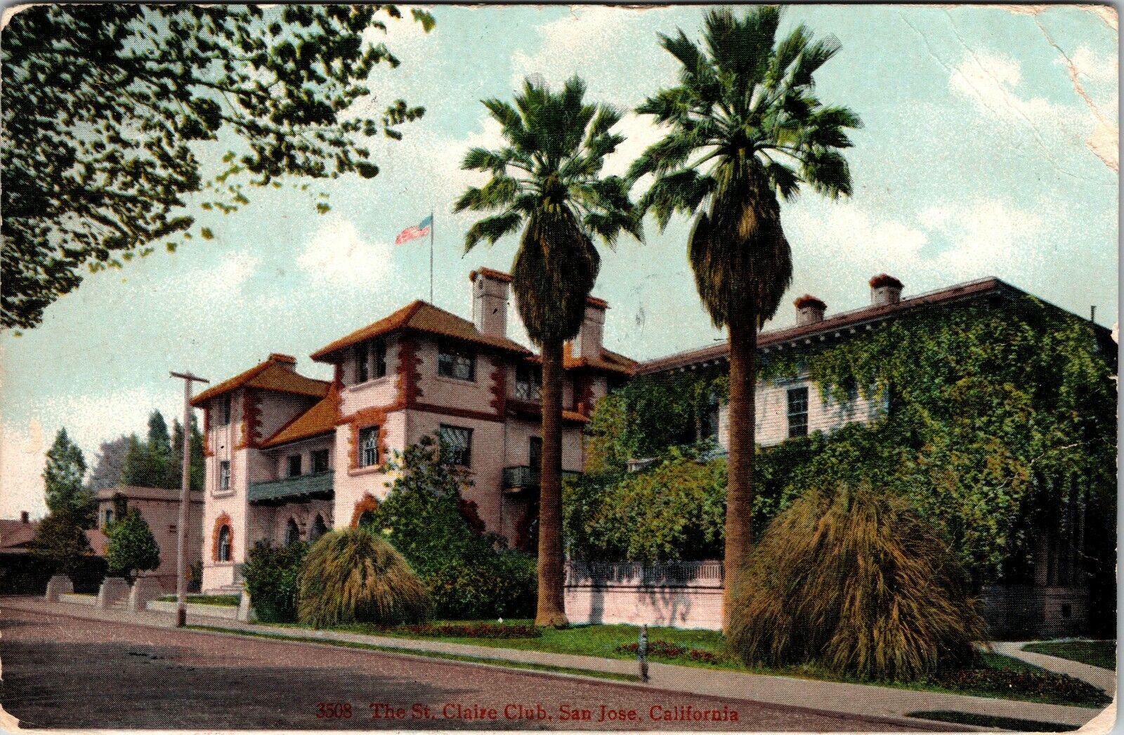 1907 San Jose California The St. Claire Club Antique Postcard 
