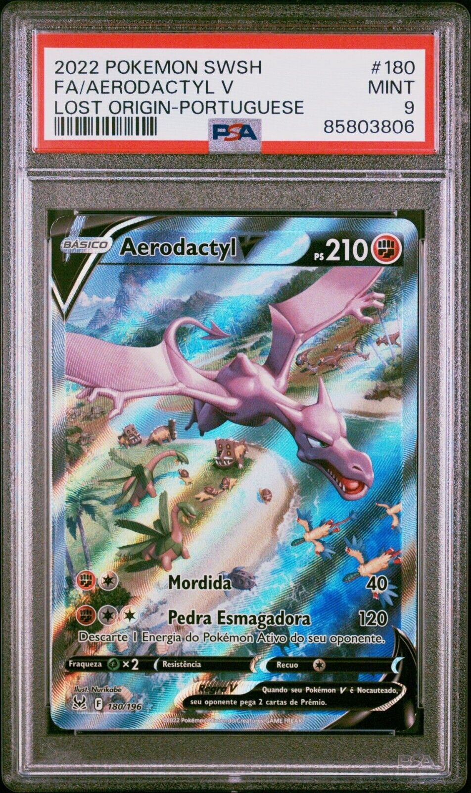 Pokemon Card PSA 9 Aerodactyl V PORTUGUESE Lost Origin Alt Art 180/196 SA 2022