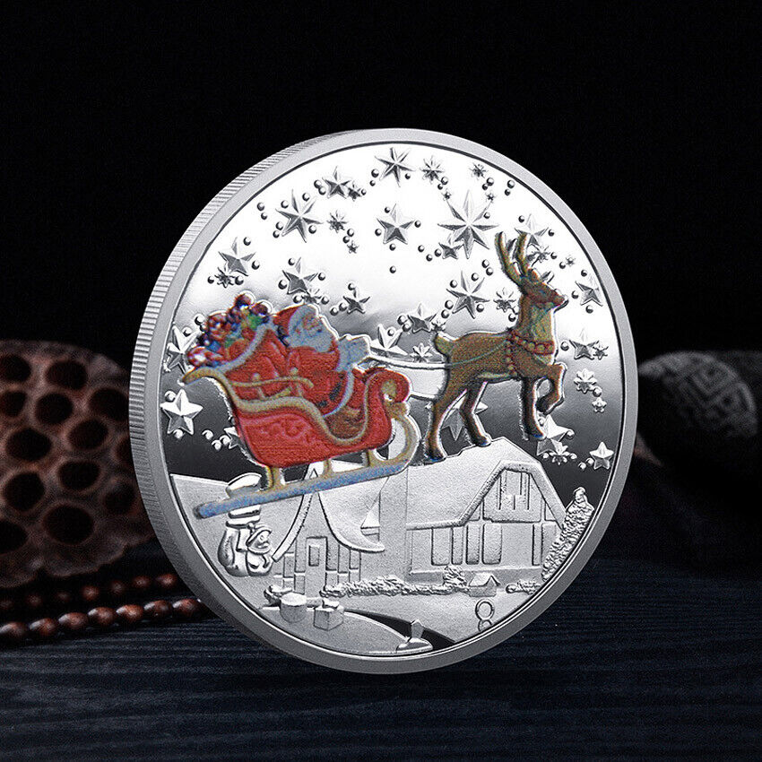 Merry Christmas Santa Claus Coin Colorful Embossed Medals Commemorative Gift