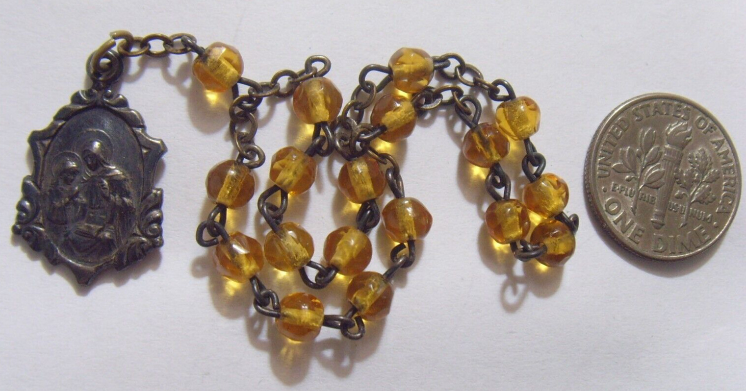Antique catholic Sain Ann Saint Mary chaplet rosary gem Citrine beads 52867