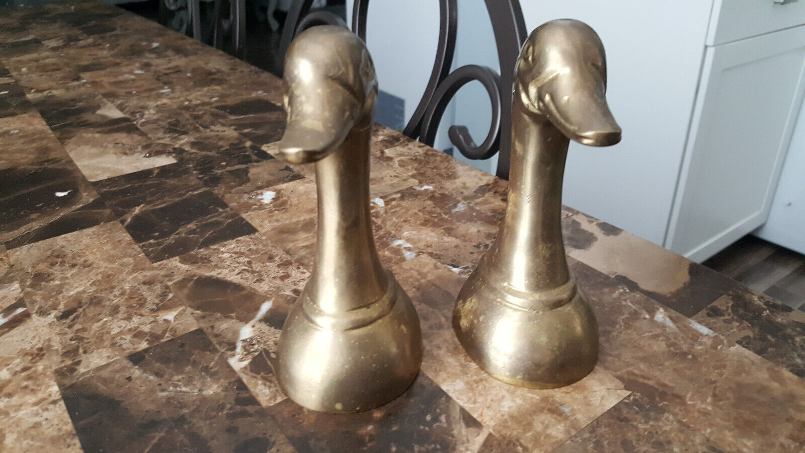 Vintage Heavy Solid Brass Duck Head Bookends 6\