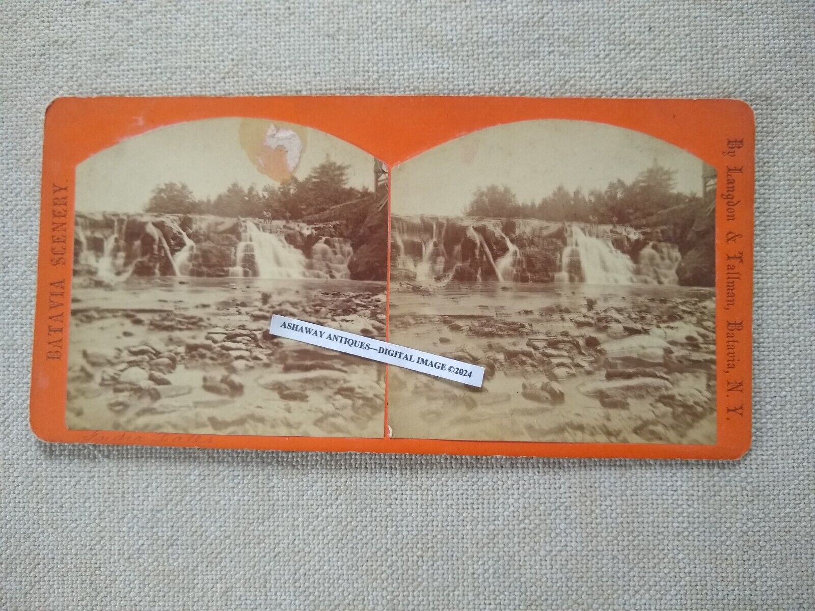 1870s SV of INDIAN FALLS Waterfall PEMBROKE NY by LANGDON & TALLMAN of BATAVIA