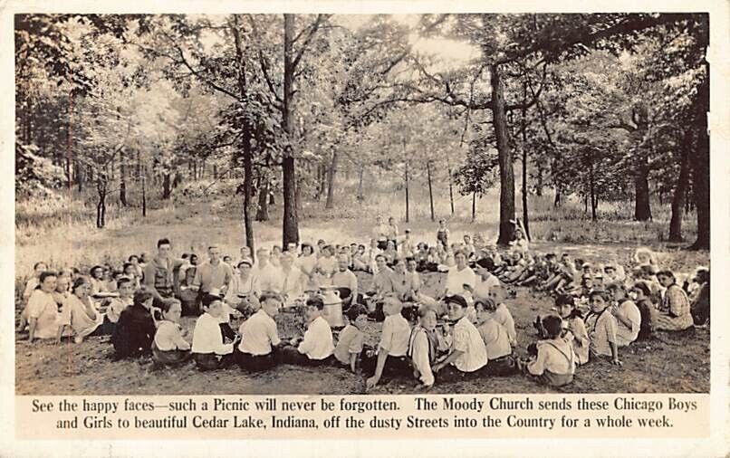 Postcard IN: RPPC Moody Church, Chicago Boys & Girls, Cedar Lake, Indiana, 1910s