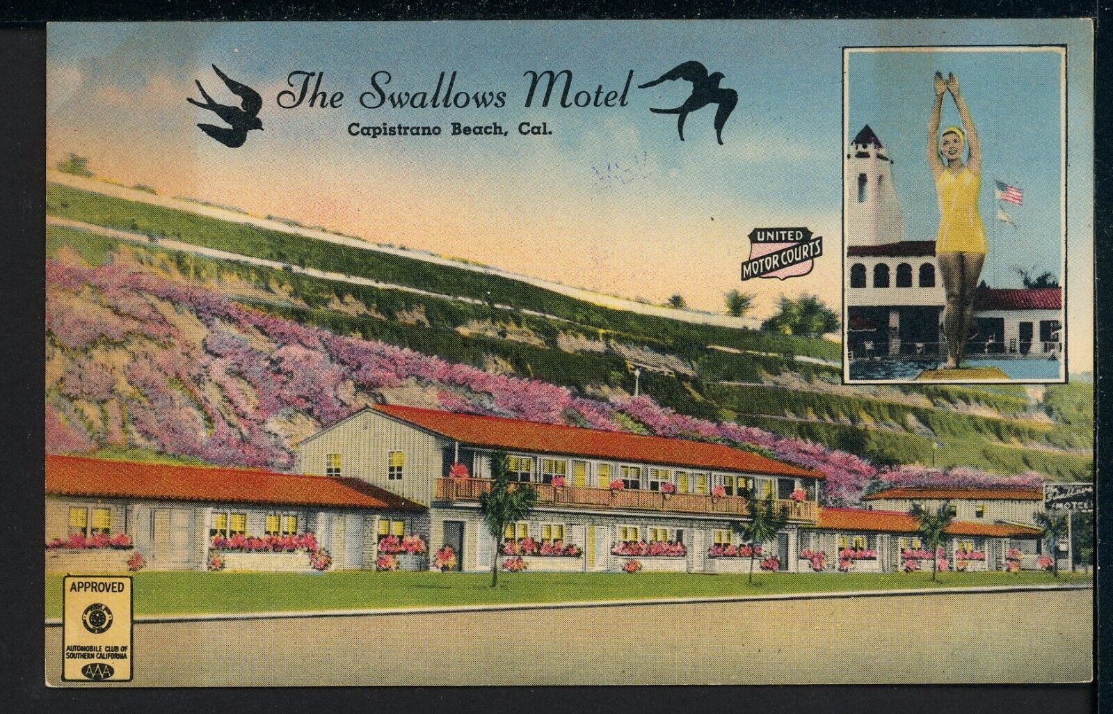1955 The Swallows Motel Capistrano Beach California Vintage Roadside Postcard RS