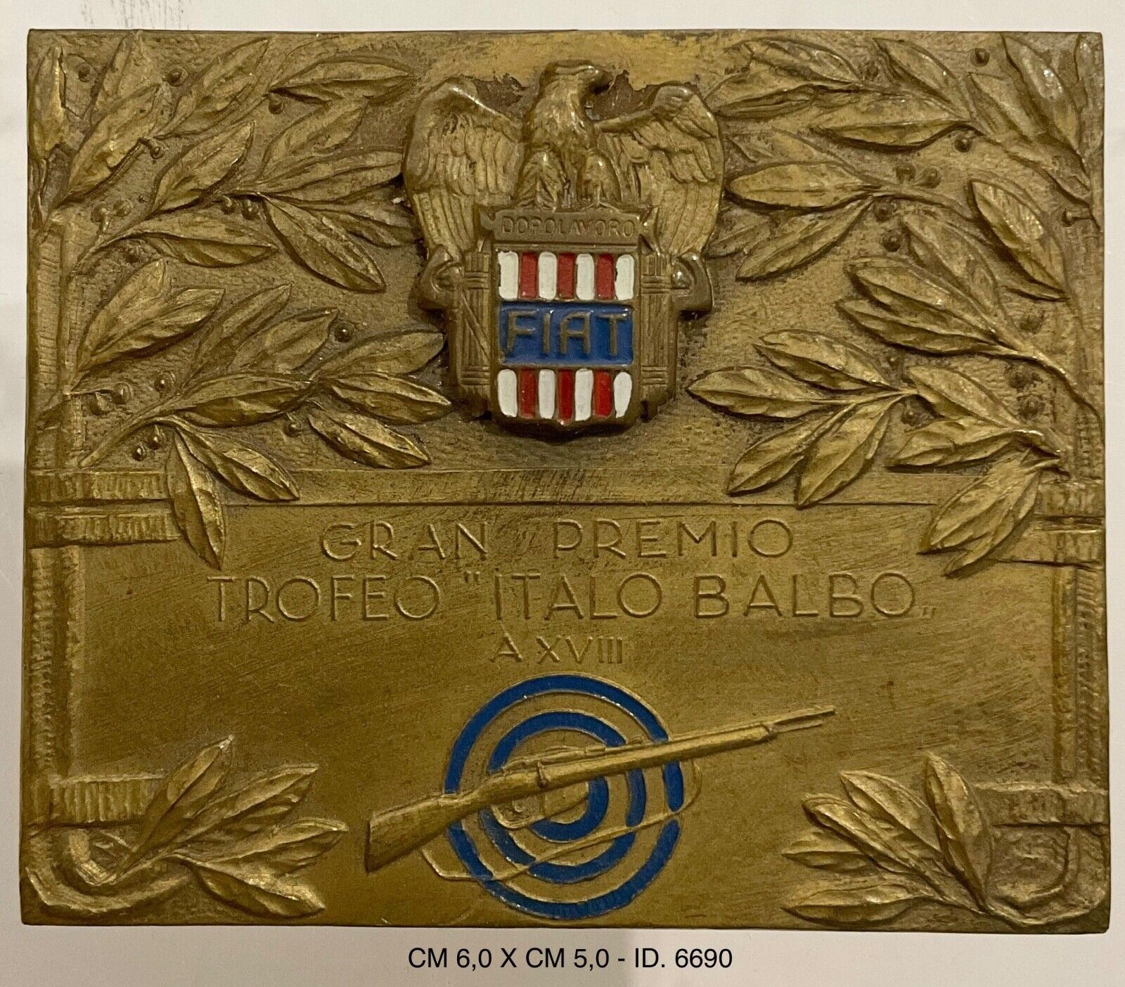 GRAN PREMIO TIRO A SEGNO TROFEO ITALO BALBO PLACCHETTA FIAT TORINO A.XVIII° 1940
