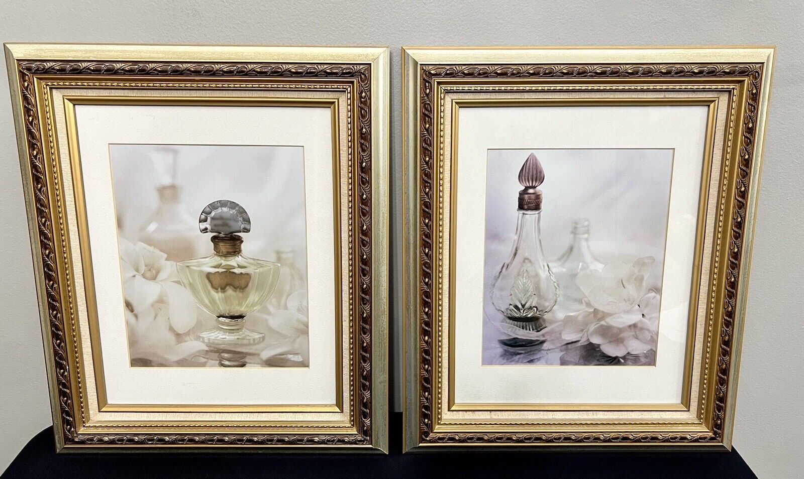2 Gorgeous Gold French Provincial Framed Vintage Perfume Bottles Pictured