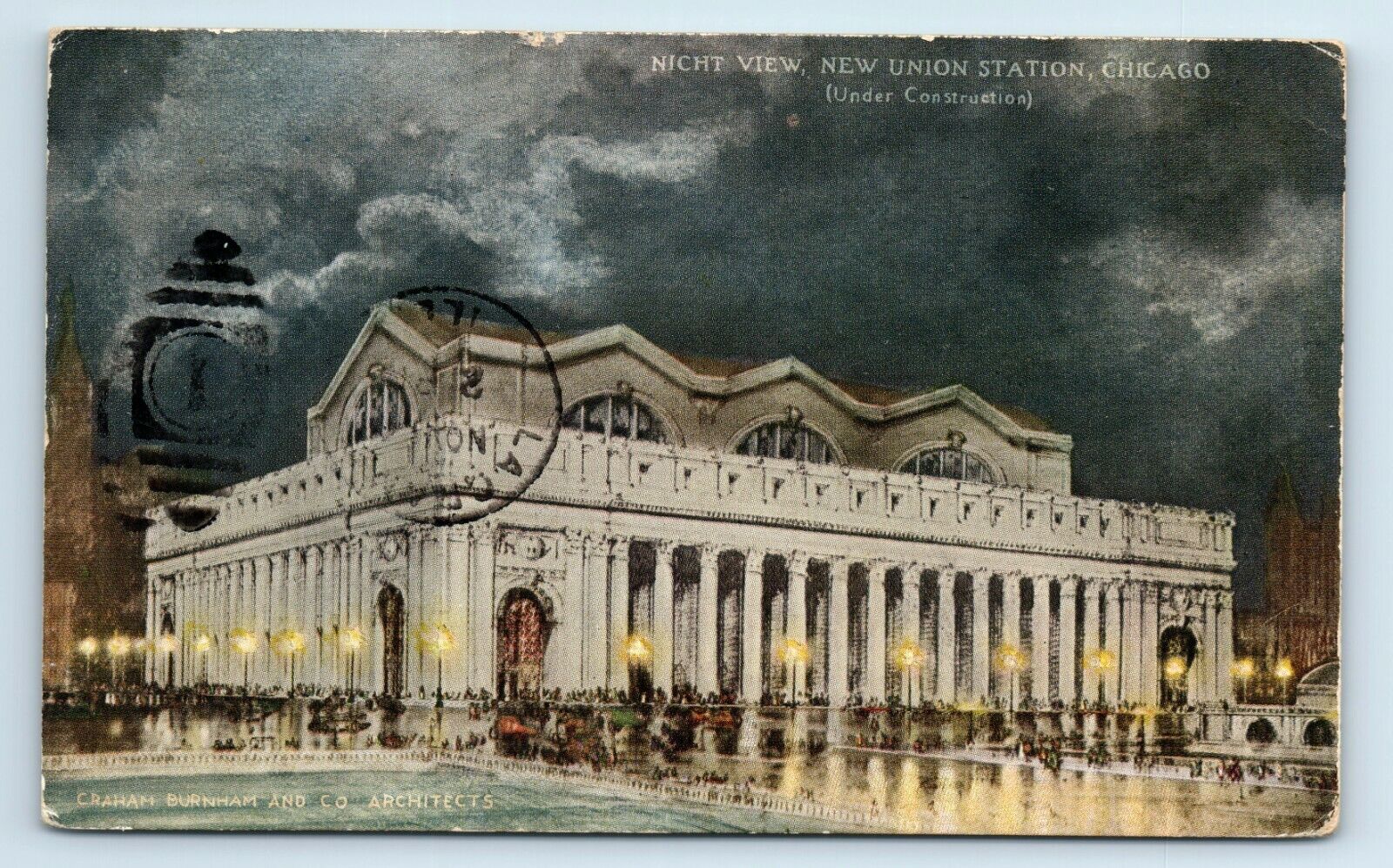 Postcard Night View of New Union Station (RR), Chicago IL 1920\'s G91