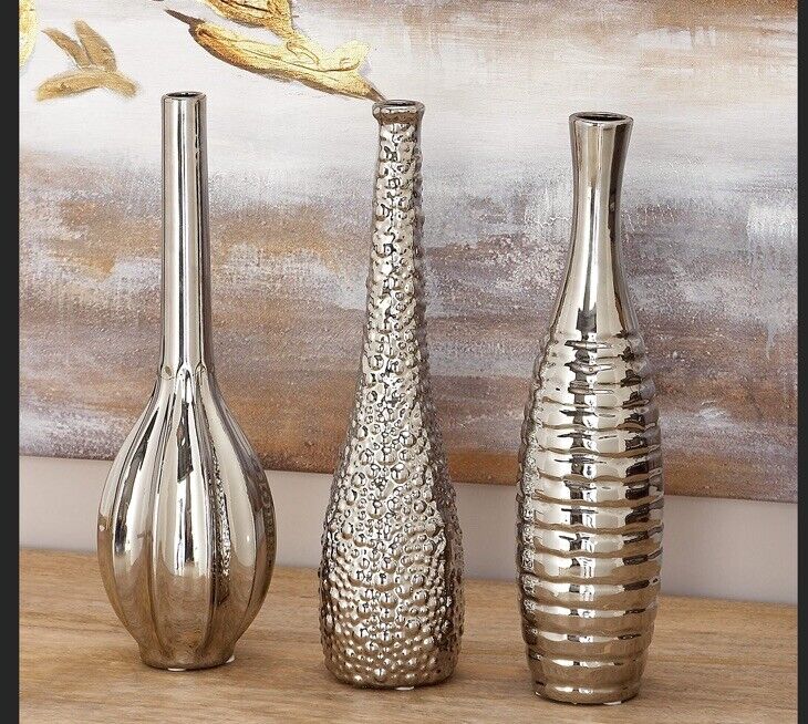 NEW Deco 79 Ceramic Bud Vase with Varying Patterns, Set of 3, 3