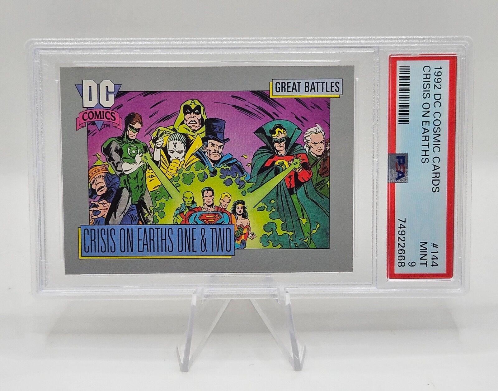 1992 IMPEL DC COMIC CARDS CRISIS ON EARTH\'S ONE & TWO #144 PSA 9 MINT