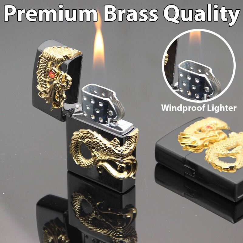 Premium Black Gold Dragon Lighter Windproof Torch Cigar Pocket Lighter Retro USA