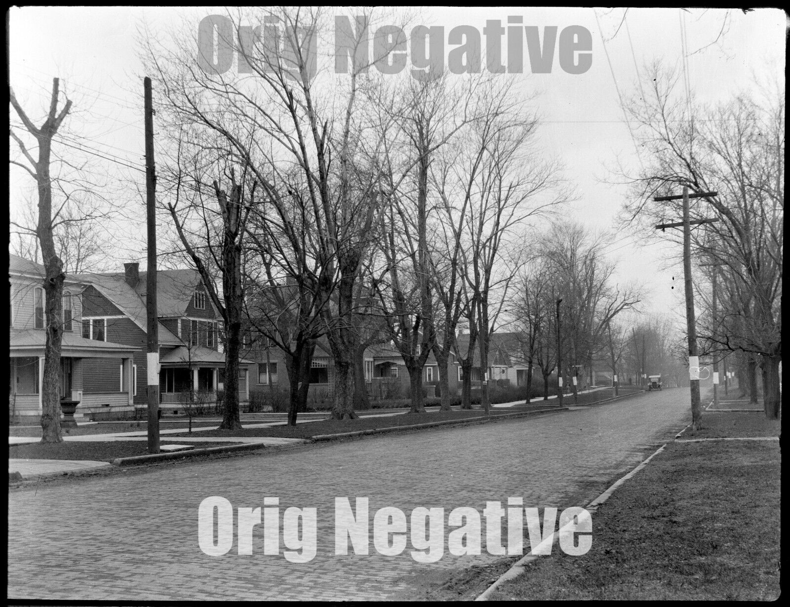 1920s Photo Neg CARBONDALE IL Illinois Residential Street Scene near Maple 4x5\