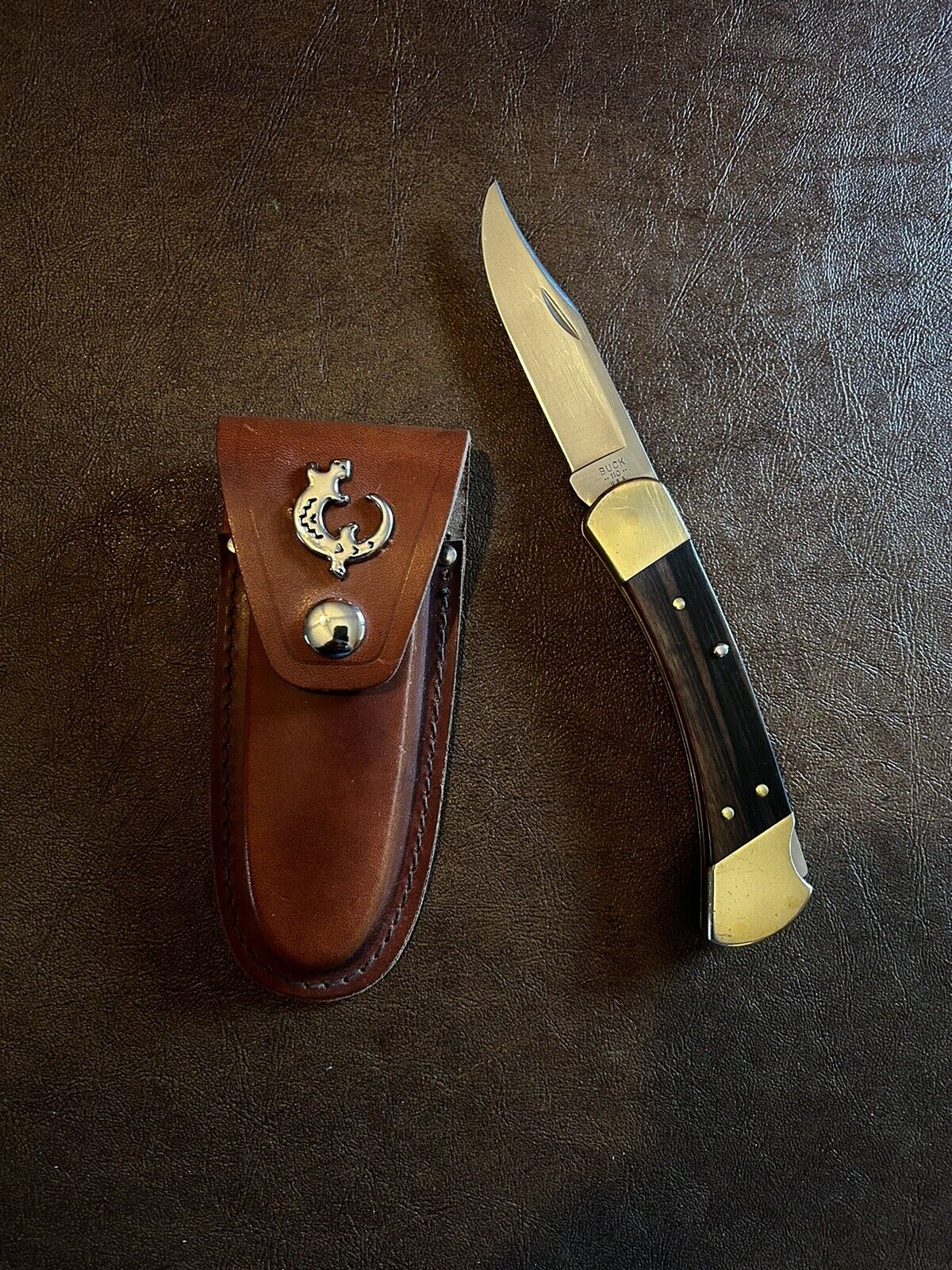 Vintage ‘81-1986 Buck Knives Model 110 4 Dot Folding Hunter, Nice