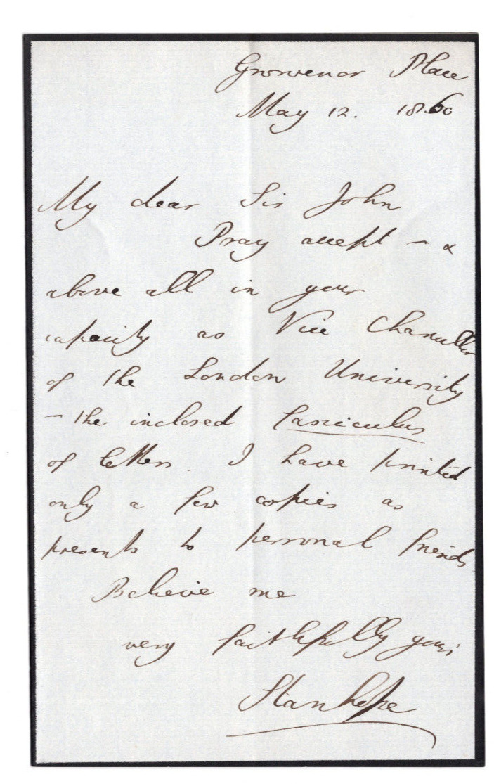Philip Stanhope, 5th Earl Signed Letter 1860  / Autographed