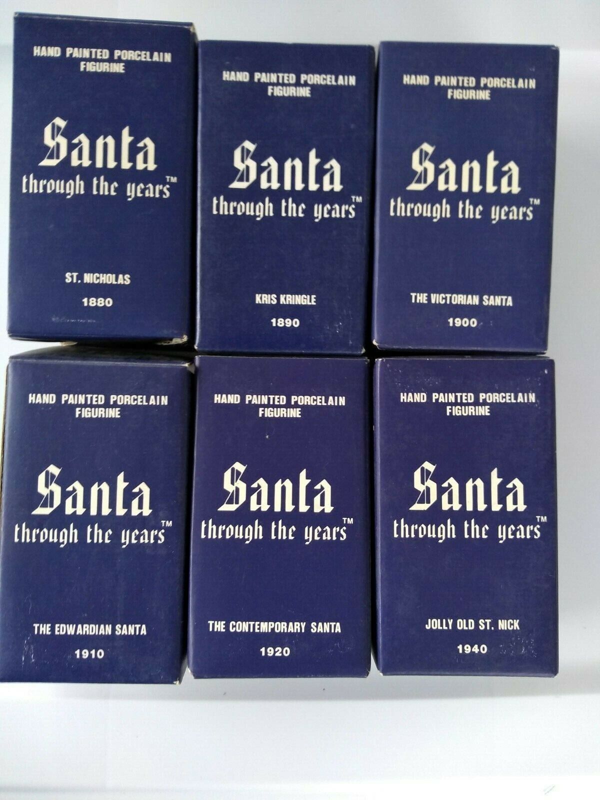 Santa Through the Years Hand Painted Porcelain Figures Christmas Lot 6 w/ BOXES