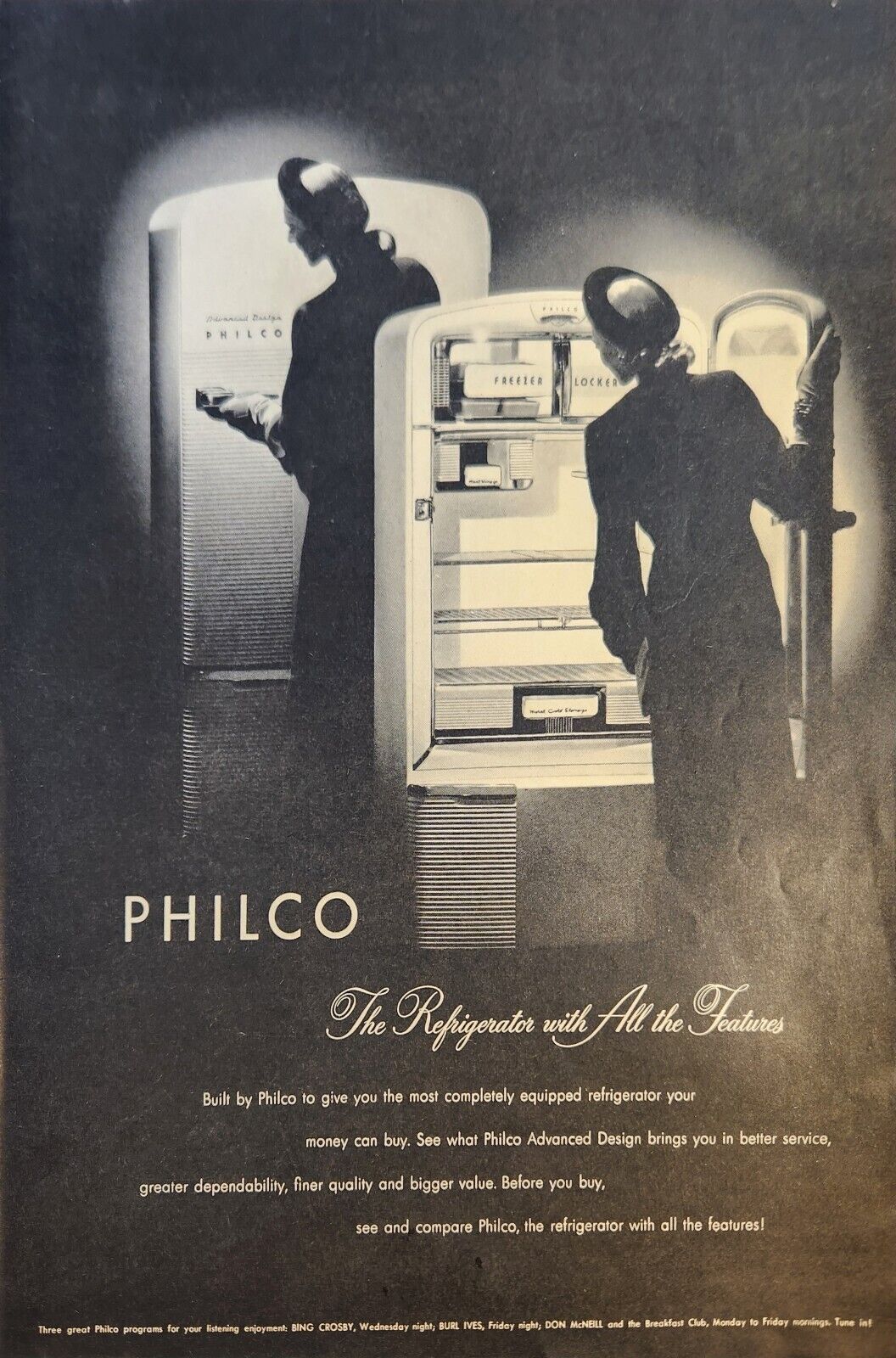 1947 Philco radios vintage ad refrigerator with all the features