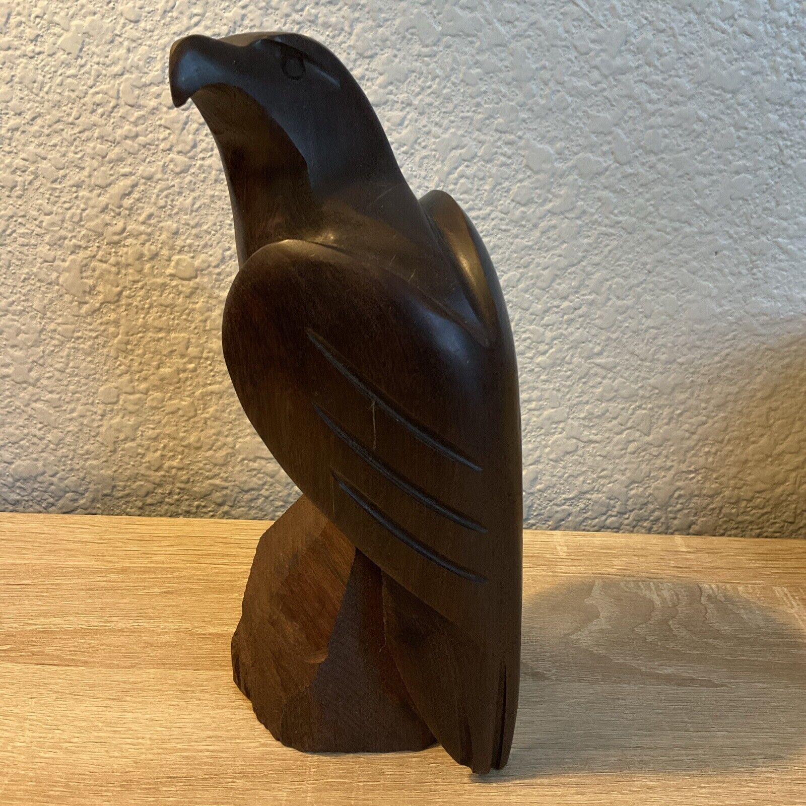 Vintage Hand Carved Ironwood Eagle Hawk Falcon Detailed Pedestal Sculpture 8.5”