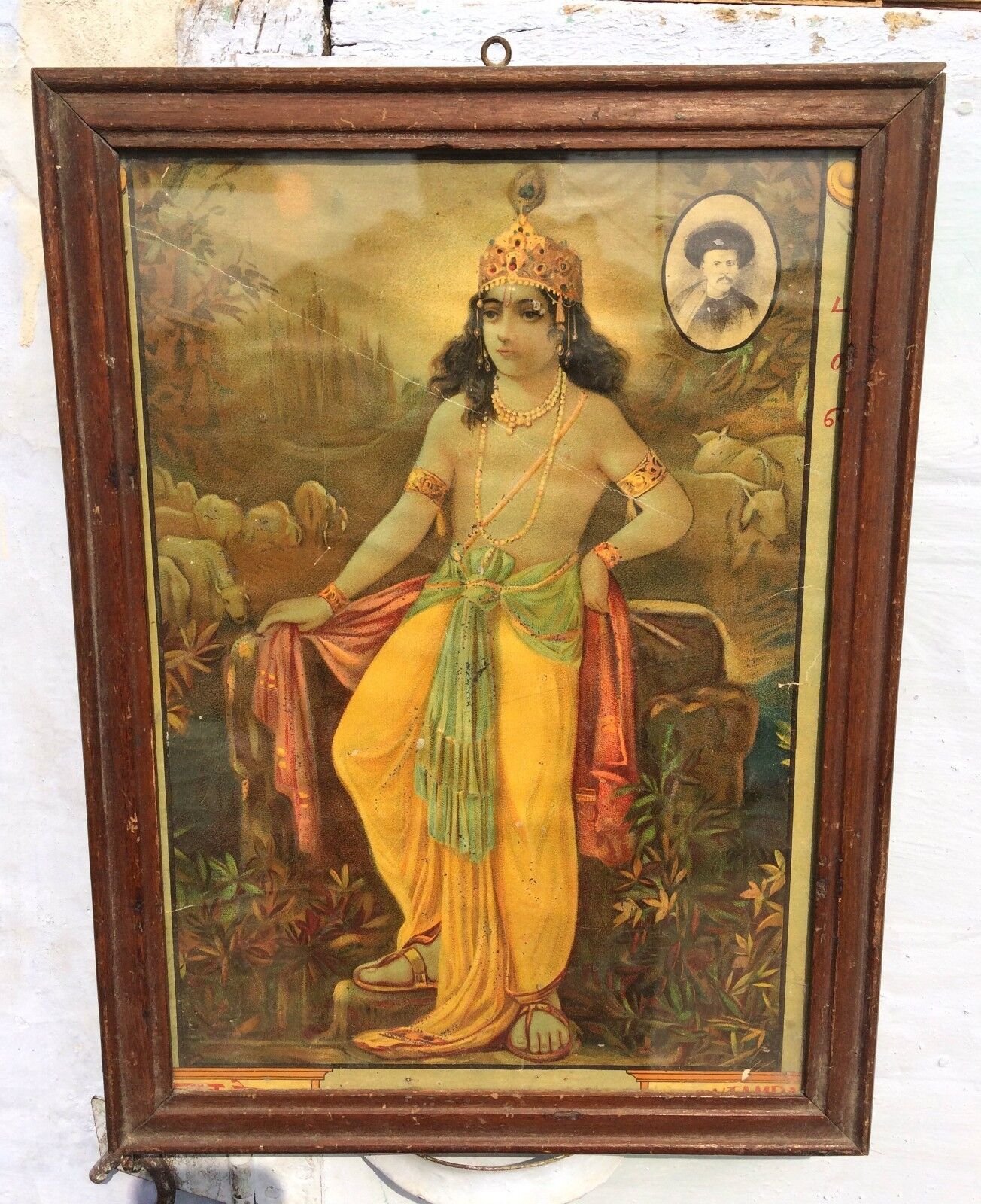 1940s Vintage Lord Krishna Litho Print Well Framed Decorative Collectible PR129