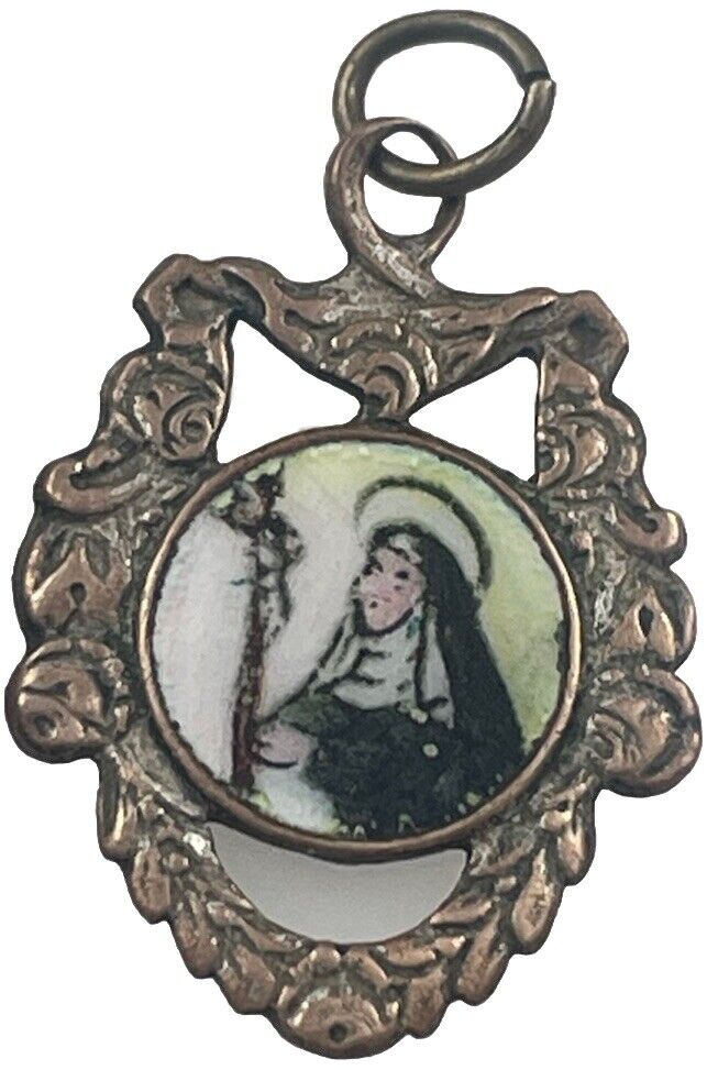 Vintage Catholic St Rita Painted Porcelain Religious Medal