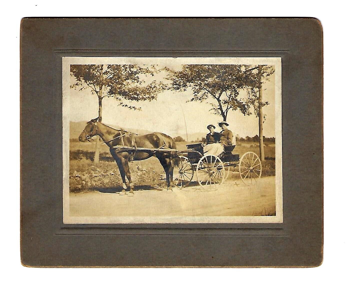 c1890's Cabinet Card Photo 2 Men Riding Horse & Cart