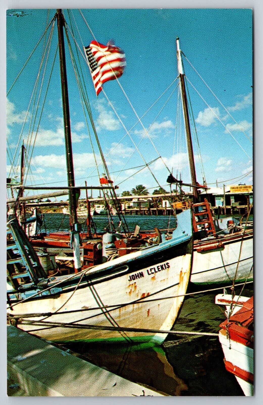 Postcard Sponge Boats John Lelekis Tarpon Springs Florida FL