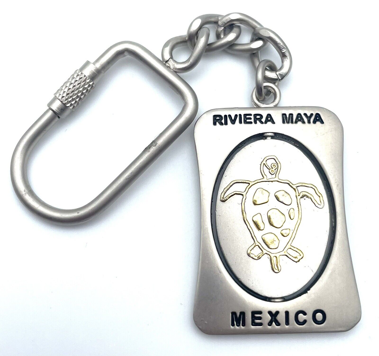 Rivera Maya Mexico Spinner Keychain Turtle Metal Gold / Silver Tone 