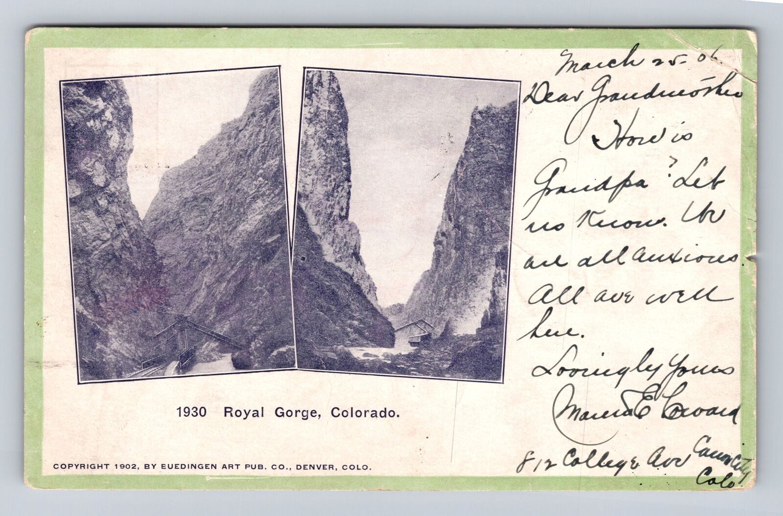 Royal Gorge CO-Colorado, Scenic Views through Gorge, Antique Vintage Postcard