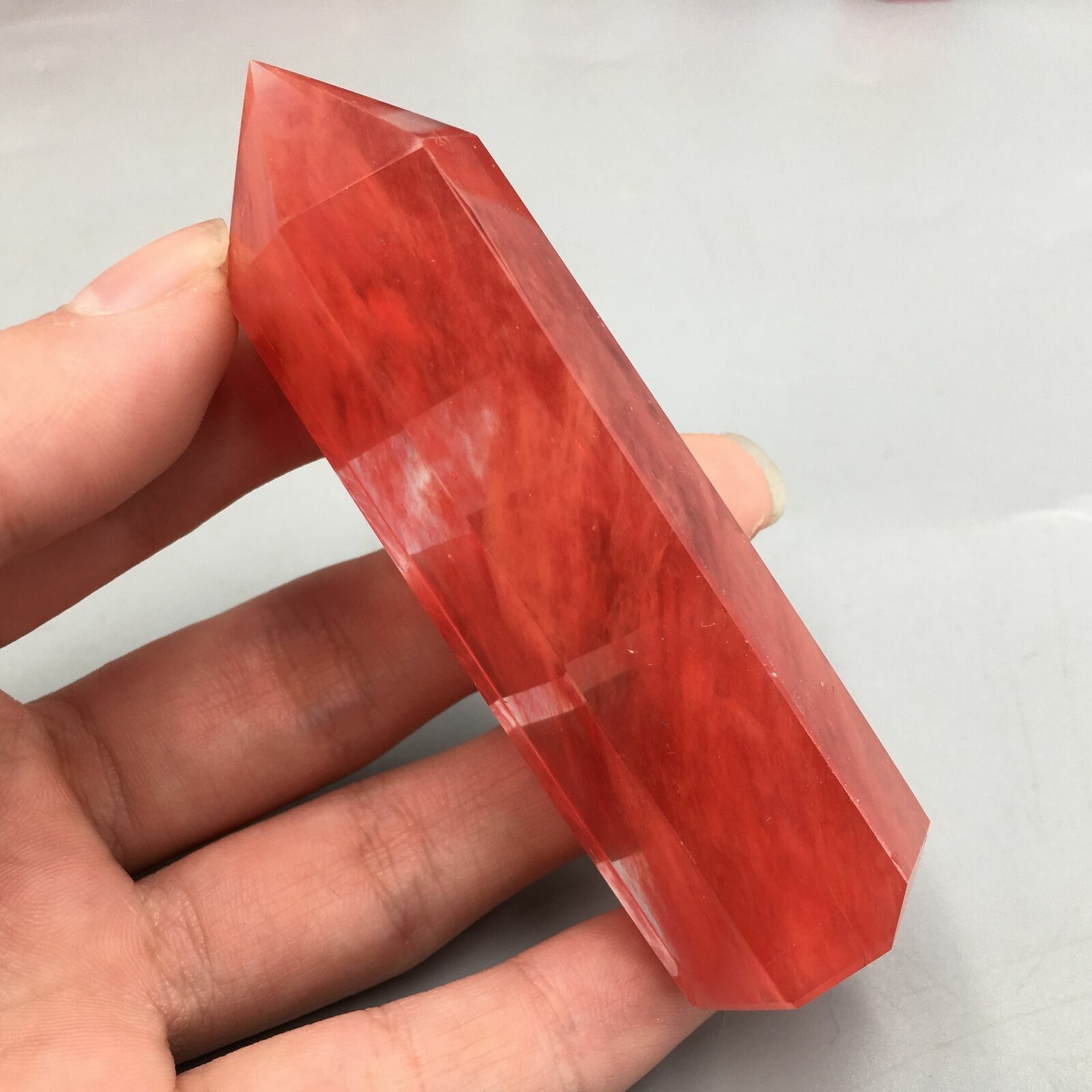  Red melting stone Quartz Crystal Obelisk Point Wand Reiki Healing  1PC