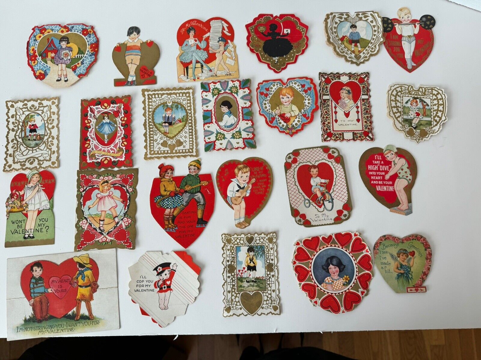 Lot Of 25 VTG 1930s Valentines Hearts Flowers Gold Double Sided