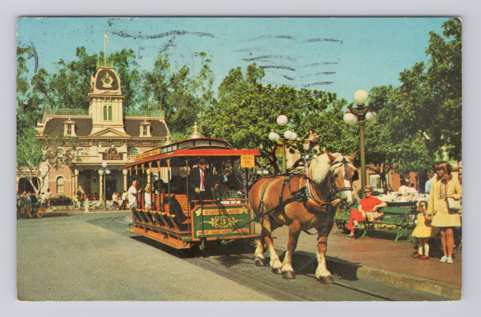 Postcard Disneyland Horsedrawn Streetcar old Dobbin Main Street USA posted 1971