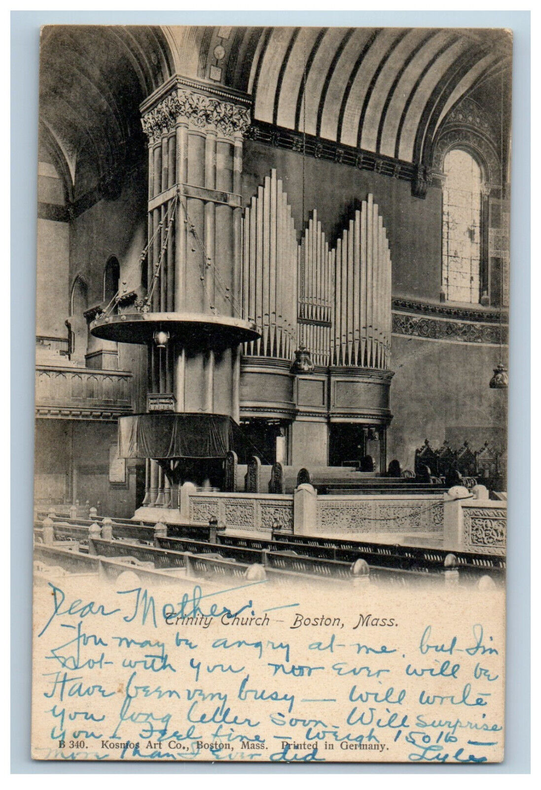 1908 Trinity Church, Boston Massachusetts MA Posted Antique Postcard