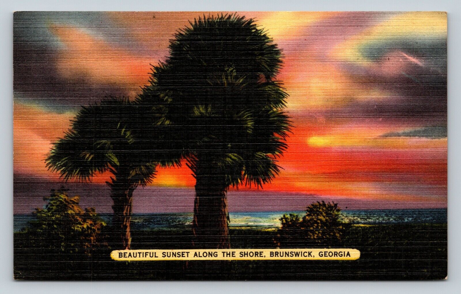 Brunswick Georgia GA Beautiful Sunset Along Shore VINTAGE Postcard