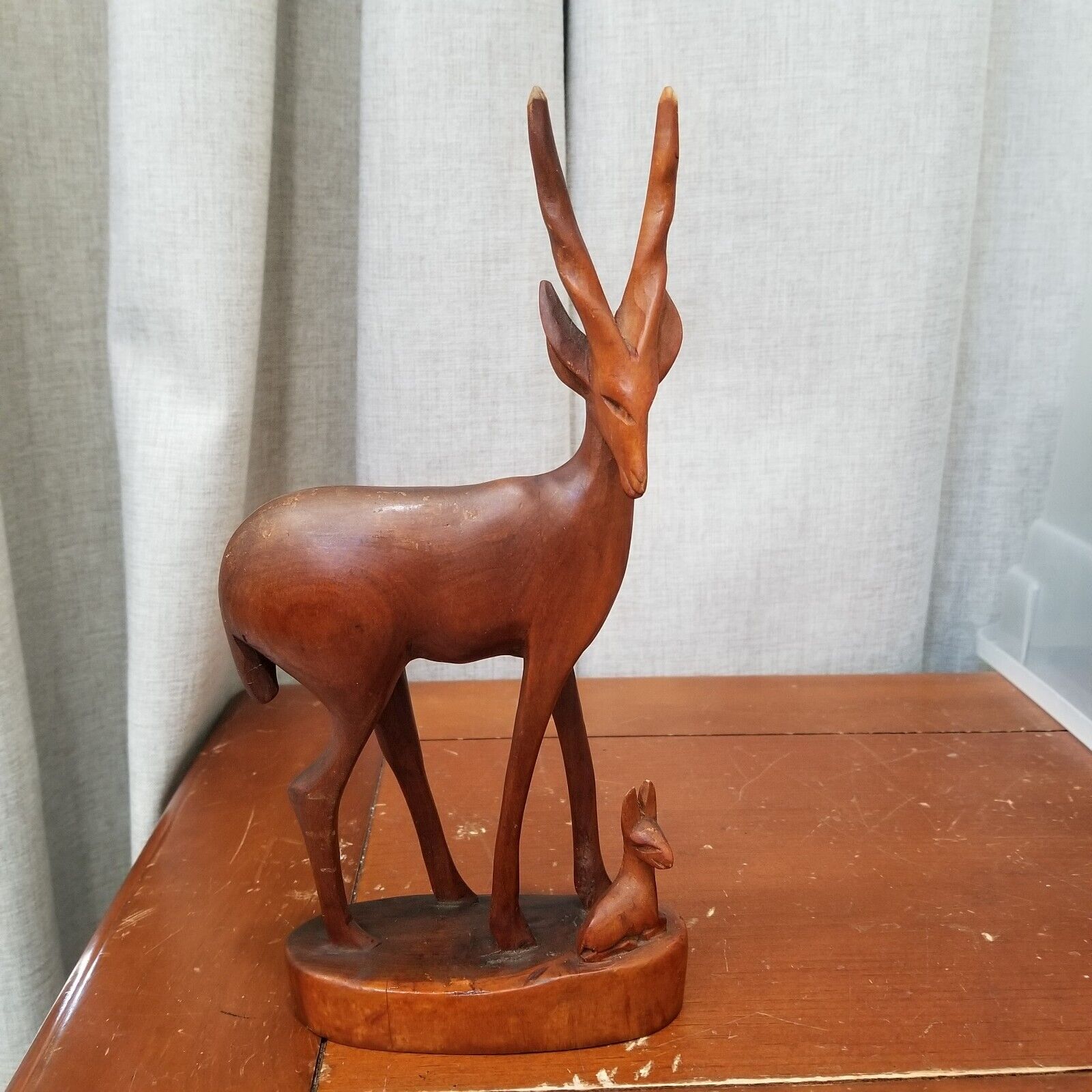 Mid Century Hand Carved Wooden African Antelope/Gazelle with Calf 10\