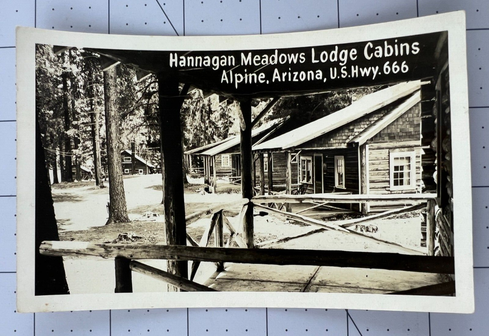 Hannagan Meadow Lodge Cabins, Alpine Arizona Highway 666 RPPC Vintage Postcard