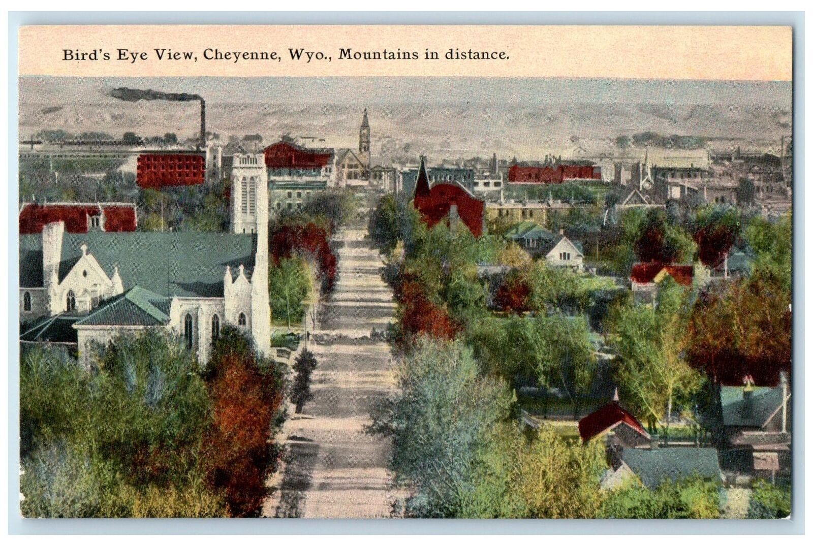 c1910\'s Bird\'s Eye View Of Cheyenne Wyoming WY Mountains In Distance Postcard