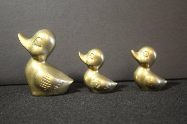 Vintage Brass Ducks Republic of China Lot of 3 Mid-century Mother and Babies