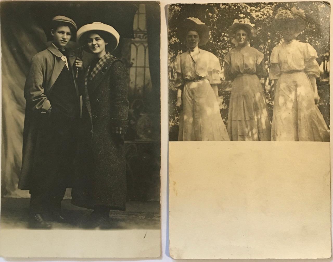 2 Postcards RPPC's Stayton, Oregon Couple Edwardian Girls 1912 1908 Antique