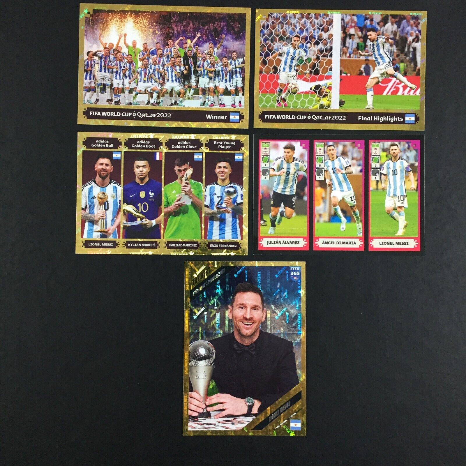 Lionel Messi 5 Stickers Panini FIFA 365 2024 World Cup 2022 Qatar / #416, 406...