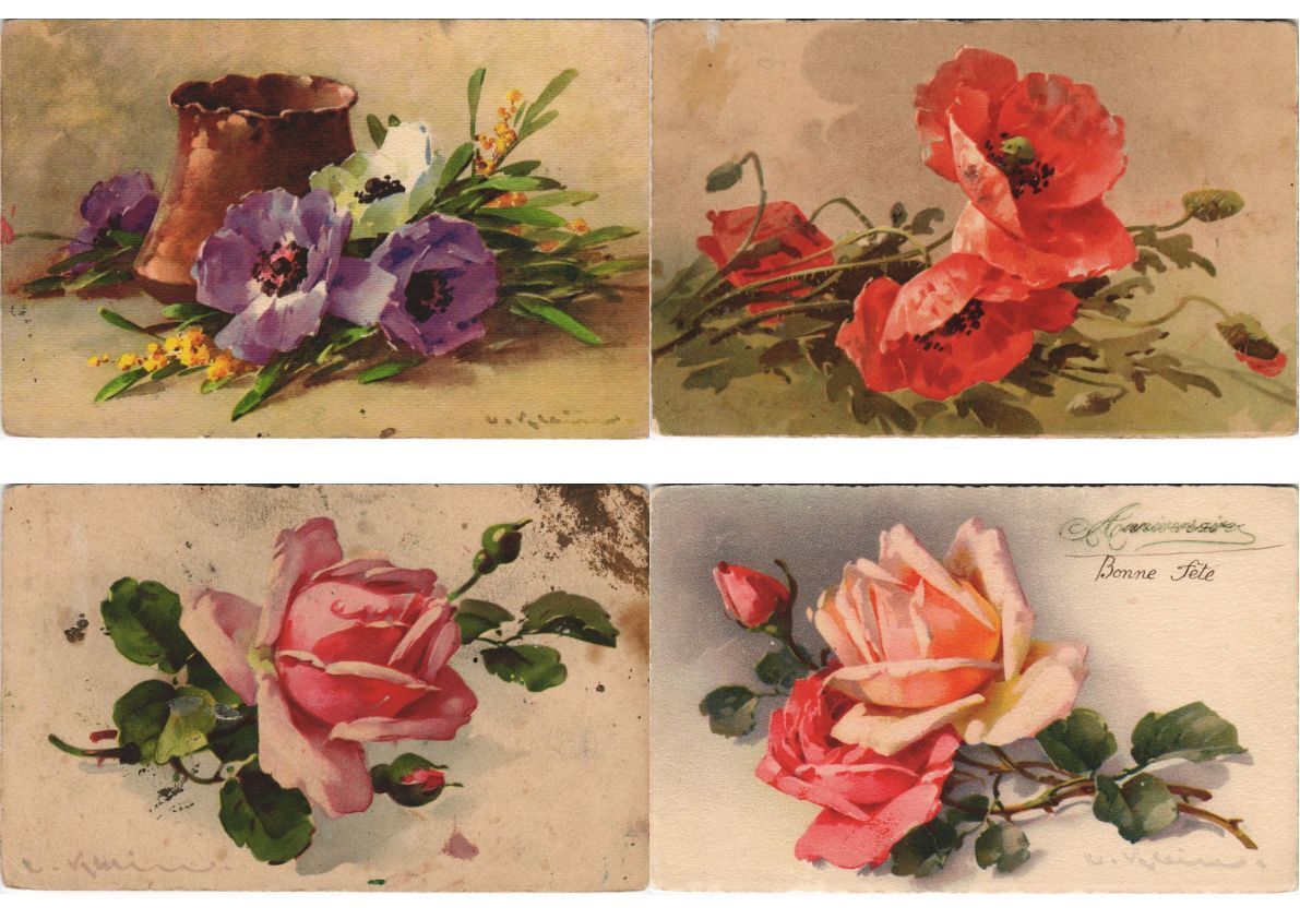 C.KLEIN ARTIST SIGNED FLOWERS FRUIT 17 Vintage Postcards Pre-1940 (L5229)
