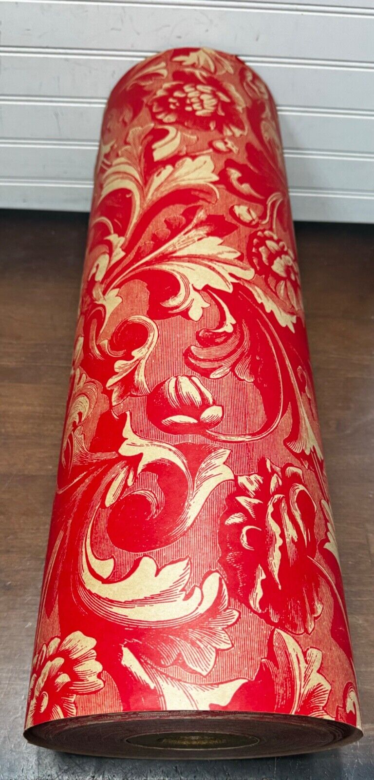 Vtg Department Store Gift Wrapping Paper RED Paisley Cabbage Rose Granny Chic