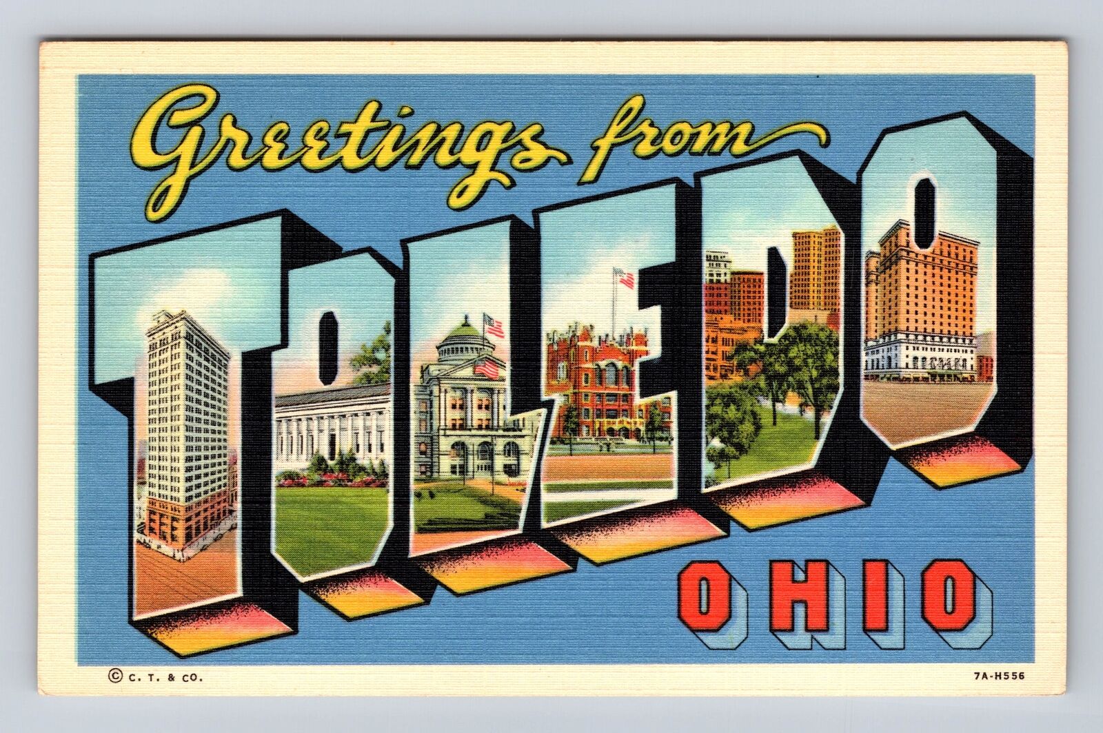 Toledo OH-Ohio, LARGE LETTER GREETINGS, Points Of Interest, Vintage Postcard