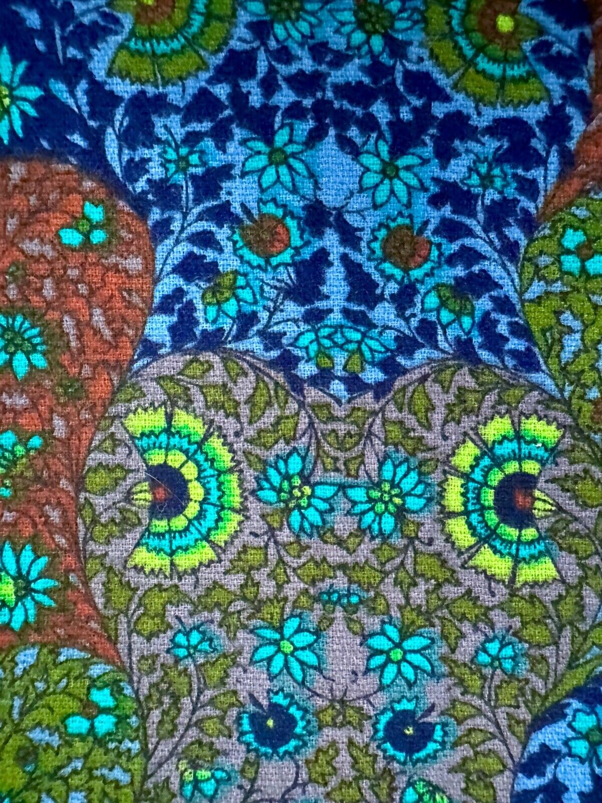 Iconic Florescent OWLS in Floral Paisley 1960's Novelty Fabric Upholstery Dress
