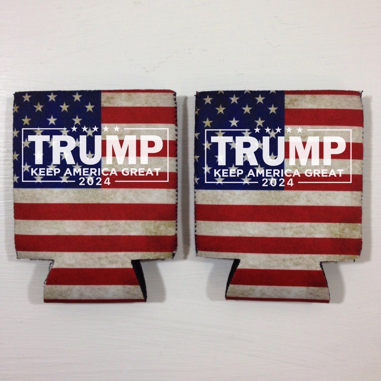 2 Donald TRUMP 2024 Fan Beer Can Cooler Coozie Koozie USA Flag Gift QTY 2