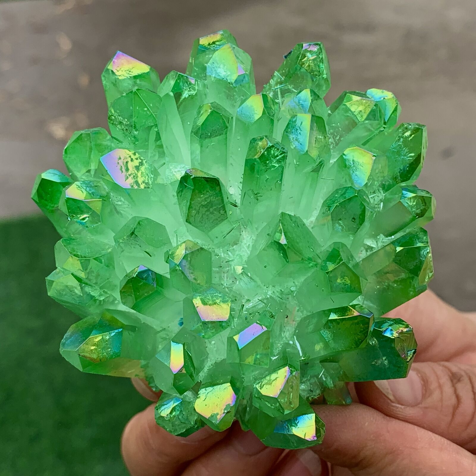 389G New Find green PhantomQuartz Crystal Cluster MineralSpecimen