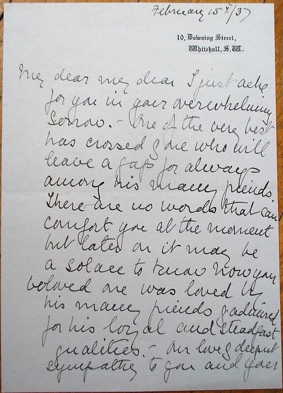 Countess LUCY BALDWIN of Bewdley 1937 Autograph Letter Signed ALS-10 Downing St.