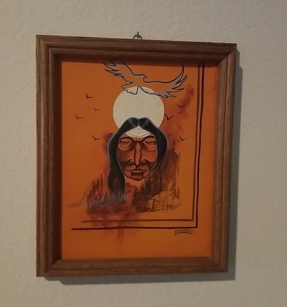 Vintage Norman Lansing Native American Ute Mountain Acrylic On Canvas Framed Art
