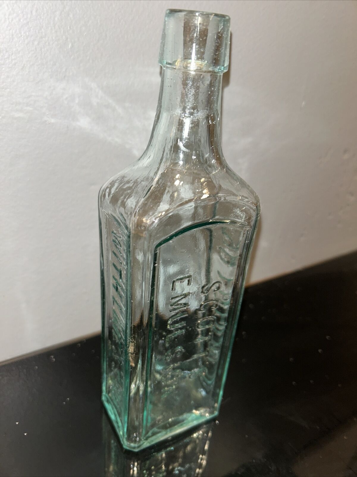 Large Antique Aqua Scott's Emulsion Cod Liver Oil Medicine Bottle.