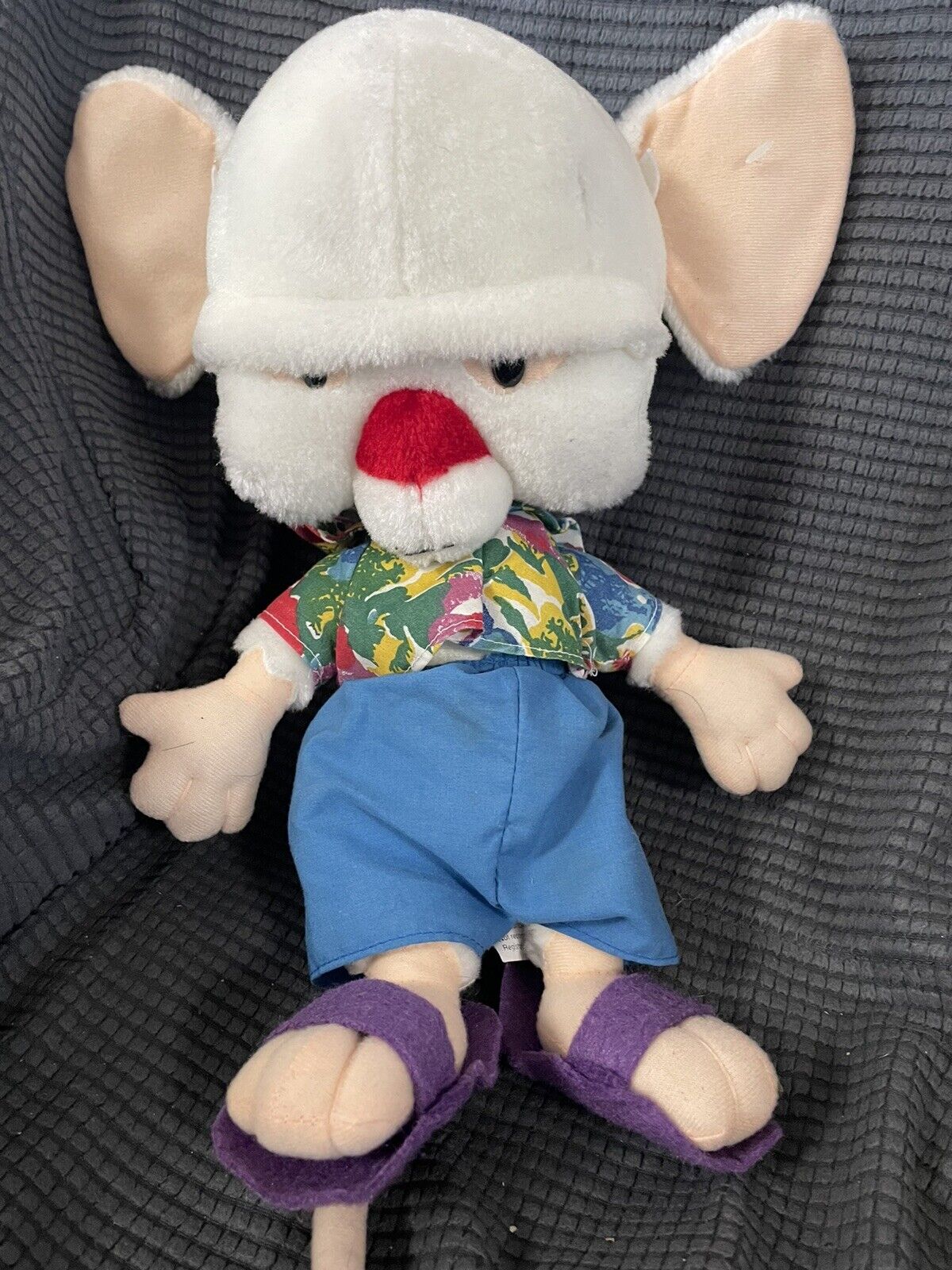 Vintage 1997 Brain Plush From WB Looney Toons, Pinky & The Brain