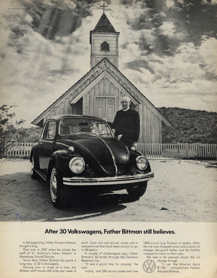 After 30 Volkswagens, Father Bittman still believes ad 1969 LK